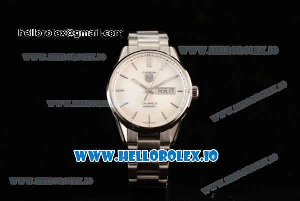 Tag Heuer Carrera Calibre 5 Swiss ETA 2824 Automatic Steel Case White Dial With Stick Markers Steel Bracelet - Click Image to Close